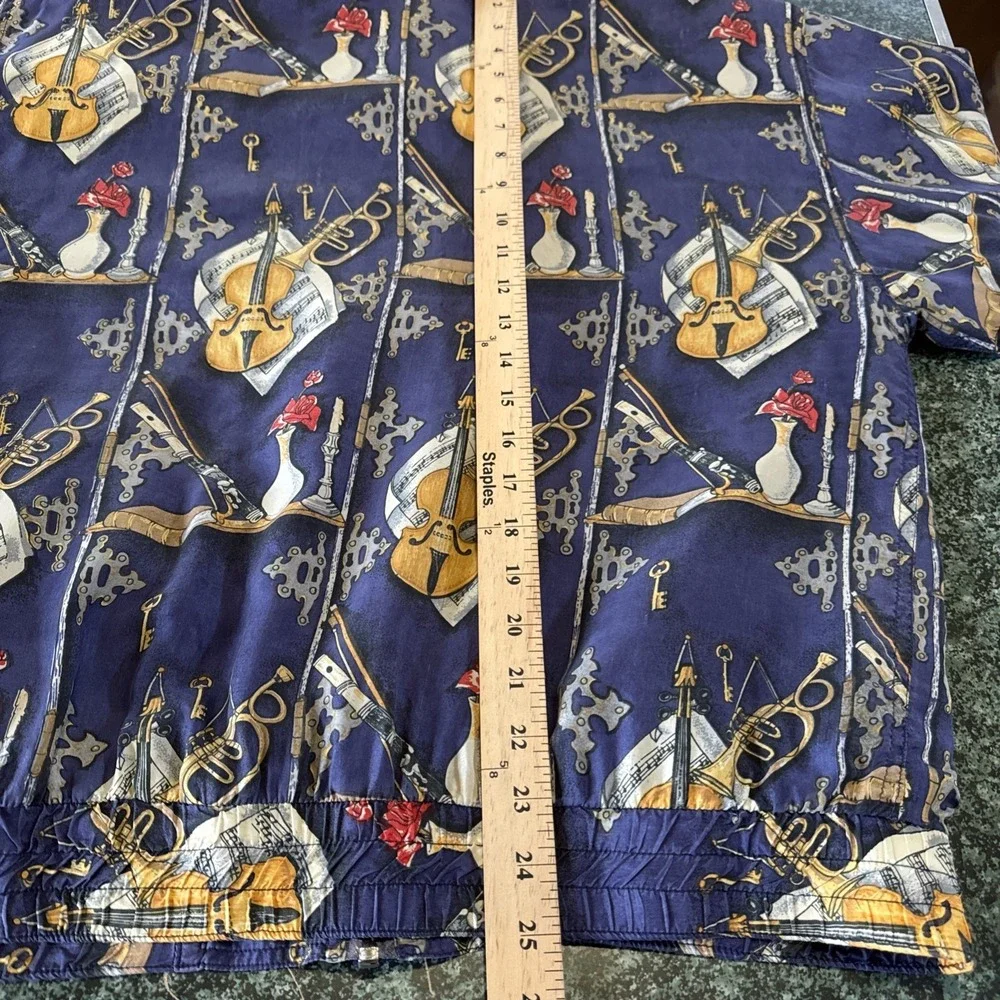 VTG Silk Road 100% Silk Track Jacket Women's M Musical Instruments Abstract  80s